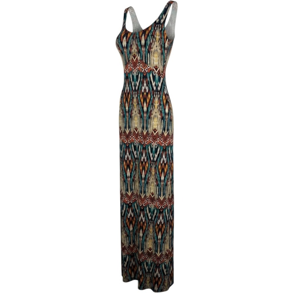 Forever 21 Maxi Dress Small Multicolor‎ Ikat Print Cut Out Back Boho Long Dress